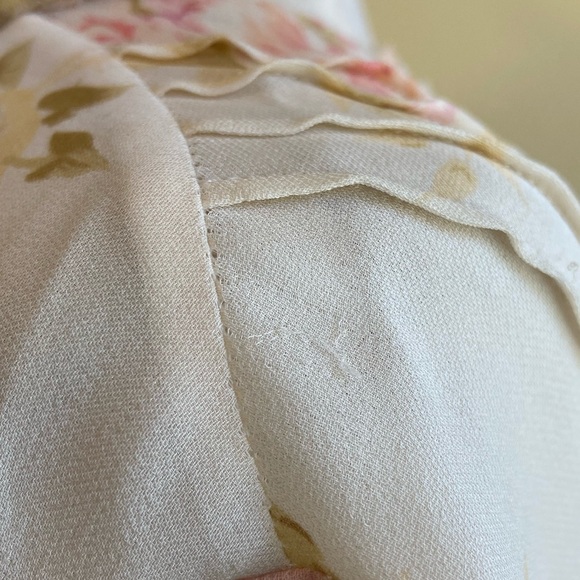 Vintage Liz Claiborne Silk Floral Pleated Blouse Ruffle Roses - Picture 9 of 12